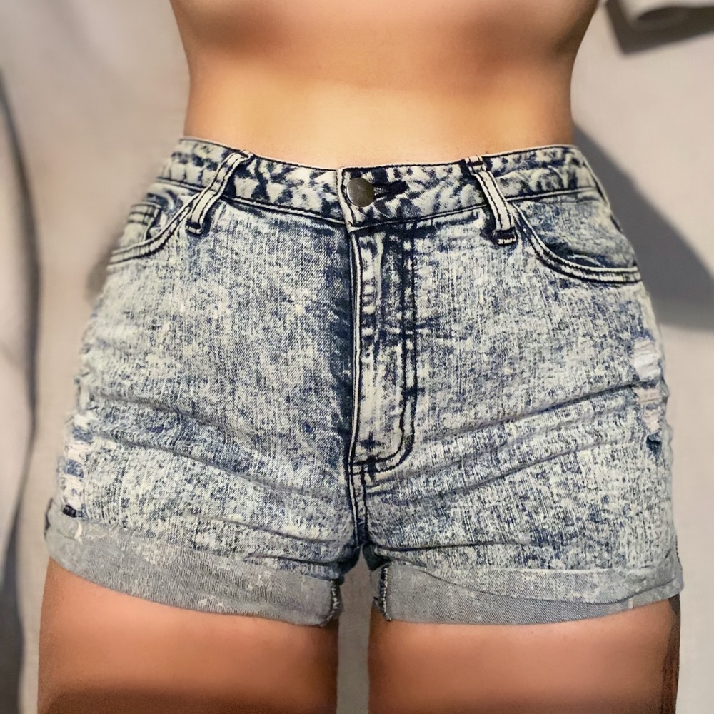 High-Waisted Acid Wash Women’s Shorts